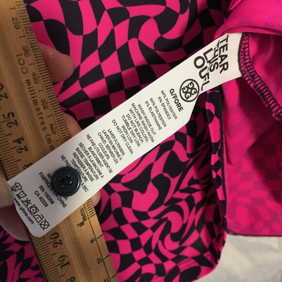 G/FORCE Men Golf Shirt Pink Black Distorted Checks Custom Embroidery on Shoulder - Picture 6 of 9